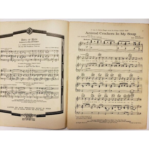 Sheet Music"Animal Crackers in My Soup" Shirley Temple Curly Top 1935 (SM116) - Picture 3 of 5